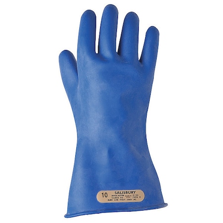 Electrical-Insulating Gloves, 500V AC, 750V DC, Rubber, 11" Length, Blue, Size 9 1/2