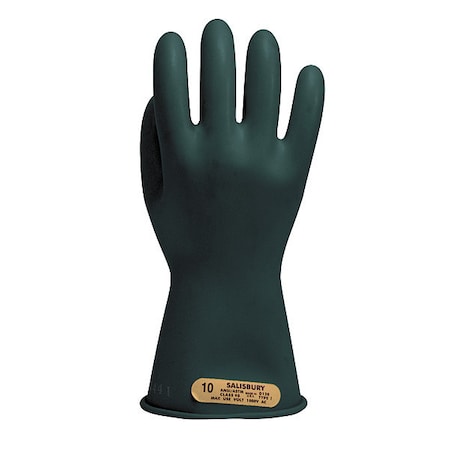 Electrical-Insulating Gloves, 500V AC, 750V DC, Rubber, 11" Length, Black, Size 10 1/2