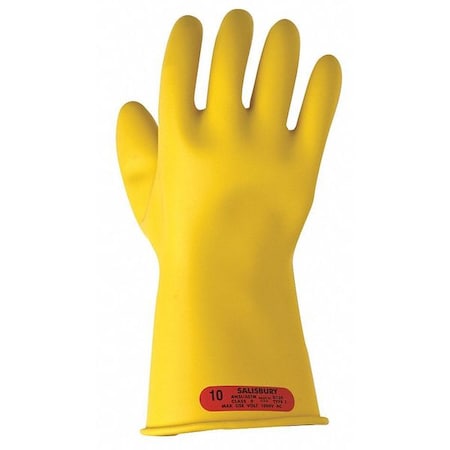 Electrical-Insulating Gloves, 1,000V AC, 1,500V DC, Rubber, 11" Length, Yellow, Size 11