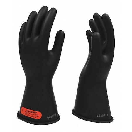 Electrical-Insulating Gloves, 1,000V AC, 1,500V DC, Rubber, 14" Length, Black, Size 10 1/2