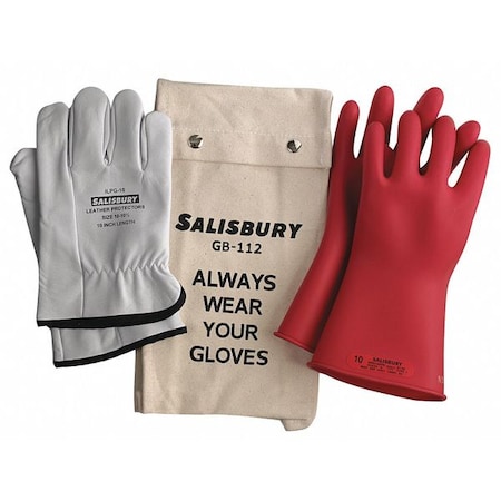 Electrical-Insulating Glove Kit, 500V AC, 750V DC, Rubber, 14" Length, Red, Size 11
