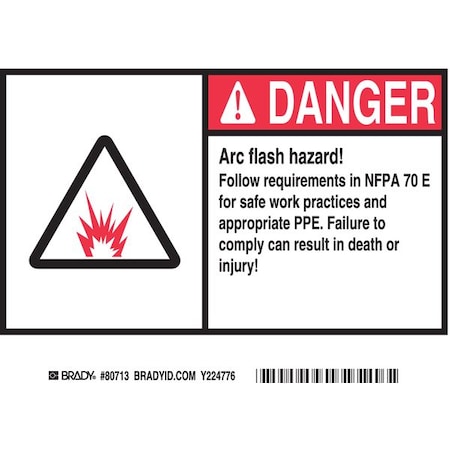 Machine/Equipment Label, 5 in Height, 7 in Width, Polyester, Horizontal Rectangle, English