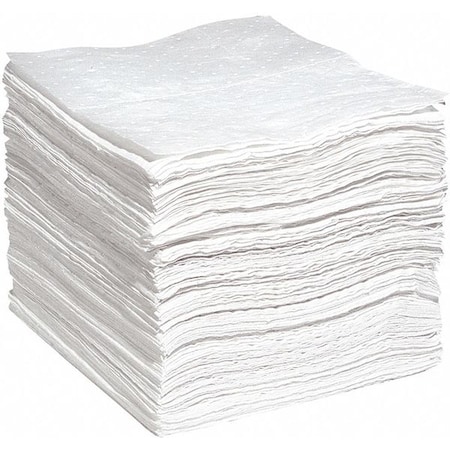 Absorbent Pad, 15 in W x 19 in L, Absorbs 28 gal. per Pkg, Oil, White, 200PK