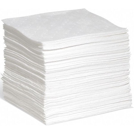 Sorbent Pad, 18 gal, 10 in x 14 in, Oil, White, 100 PK