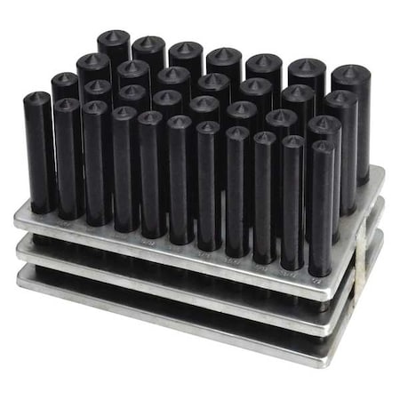 Transfer Punch Set, 1/2 to 1 in, Steel, 33 Piece