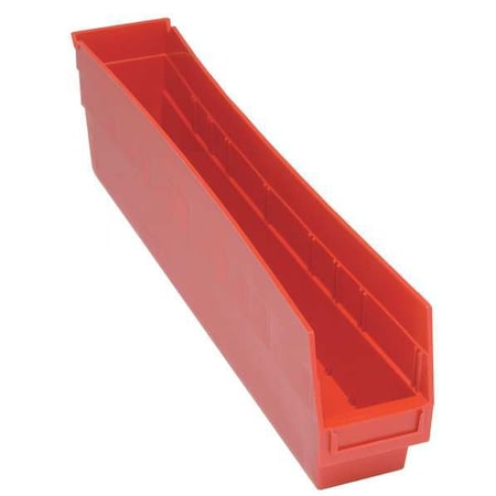 Shelf Storage Bin, Polypropylene, Red, 8 in H, 4 3/8 in W, 23 5/8 in L