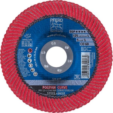 5" x 7/8" A.H. POLIFAN Flap Disc - CO SGP CURVE STEELOX, Ceramic oxide, 60 Grit, Large Radius