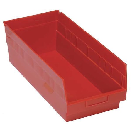 Shelf Storage Bin, Polypropylene, Red, 8 in H, 8 3/8 in W, 17 7/8 in L