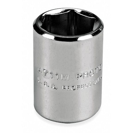 1/4 in Drive, 11mm Hex Metric, Socket, 6 Points,  Steel, Chrome, 11 mm