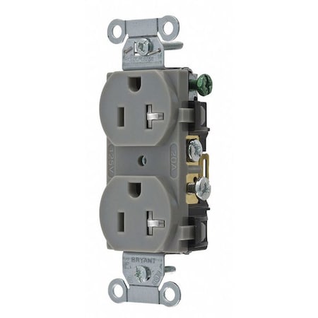 Straight Blade Receptacle, 5-20R, 20 A, 125V AC, 2 Pole, 3 Wire, Flush Mount, Grounded