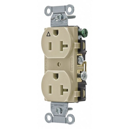 Straight Blade Receptacle, 5-20R, 20 A, 125V AC, 2 Pole, 3 Wire, Flush Mount, Isolated Ground