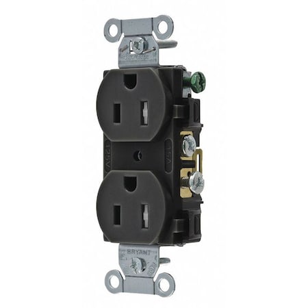 Straight Blade Receptacle, 5-15R, 15 A, 125V AC, 2 Pole, 3 Wire, Flush Mount, Grounded