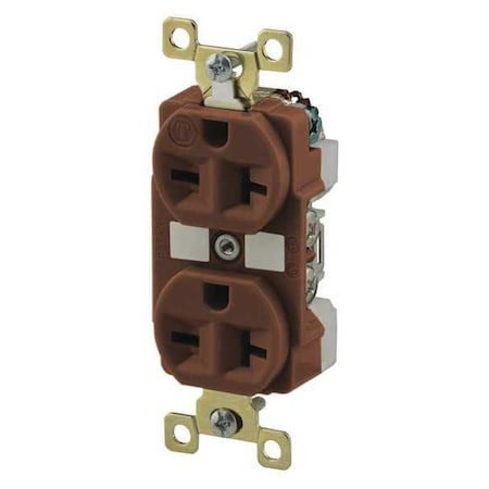 Straight Blade Receptacle, 6-20R, 20 A, 250V AC, 2 Pole, 3 Wire, Flush Mount, Grounded