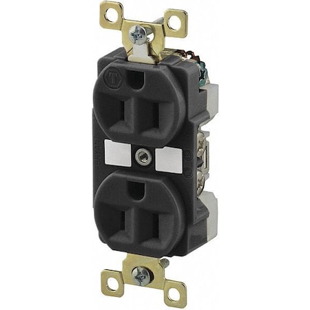 Straight Blade Receptacle, 5-15R, 15 A, 125V AC, 2 Pole, 3 Wire, Flush Mount, Grounded
