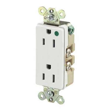 Straight Blade Receptacle, 5-15R, 15 A, 125V AC, 2 Pole, 3 Wire, Flush Mount, Grounded
