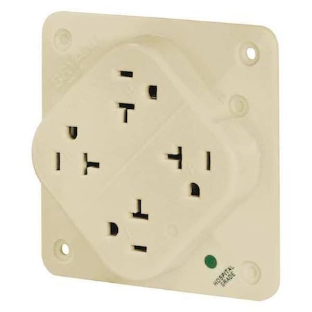 Straight Blade Receptacle, 5-20R, 20 A, 125V AC, 2 Pole, 3 Wire, Flush Mount, Grounded