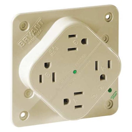 Straight Blade Receptacle, 5-15R, 15 A, 125V AC, 2 Pole, 3 Wire, Flush Mount, Isolated Ground