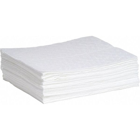 Absorbent Pad, 15 in W x 19 in L, Absorbs 12 gal. per Pkg, Oil, White, 50 Pack