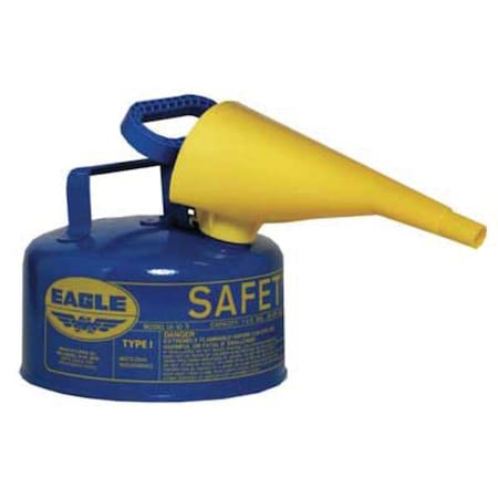 Type I Safety Can, Galvanized Steel, 2 gal, Self-Closing Lid, Blue, Includes Funnel, Kerosene