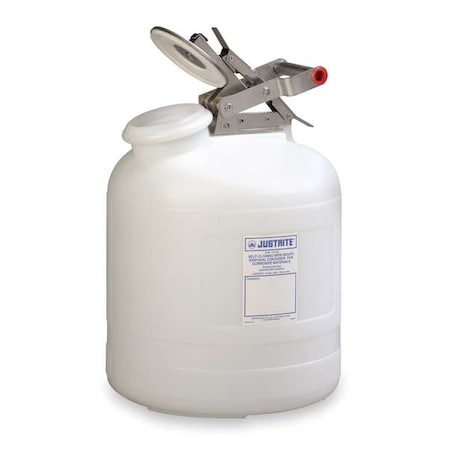 Liquid Disposal Safety Can, Polyethylene, 2.5 gal, Self-Close Cap, White, Corrosives/Acids