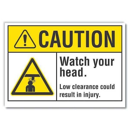 Watch Your Head Low Clearance Could Result In Injury, 5 in W x 3 1/2 in H, LCU3-0007-RD_5x3.5