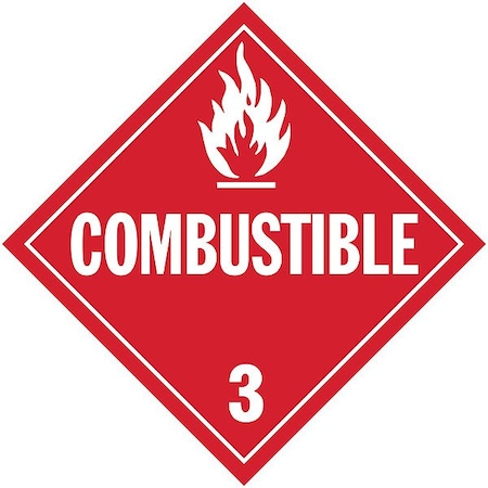 DOT Container Placard, Combustible, Rigid Styrene, 10-4/5" W x 10-4/5" H