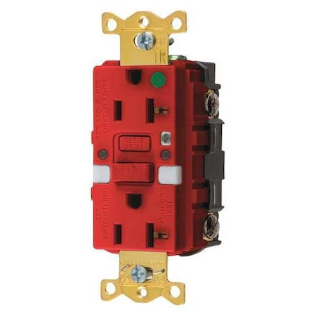 GFCI Rceptcle, Hspital, Red, 20A, 1 HP