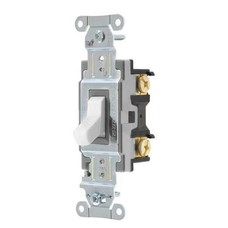 Wall Switch, 20A, White, Toggle, 1 to 2 HP