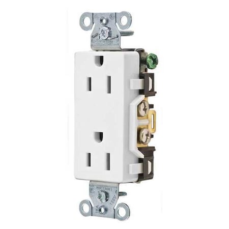 Straight Blade Receptacle, 5-15R, 15 A, 125V AC, 2 Pole, 3 Wire, Flush Mount, Grounded