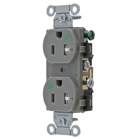 Straight Blade Receptacle, 5-20R, 20 A, 125V AC, 2 Pole, 3 Wire, Flush Mount, Grounded