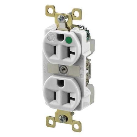 Straight Blade Receptacle, 5-20R, 20 A, 125V AC, 2 Pole, 3 Wire, Flush Mount, Grounded