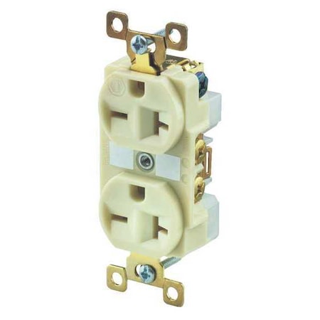 Straight Blade Receptacle, 6-20R, 20 A, 250V AC, 2 Pole, 3 Wire, Flush Mount, Grounded