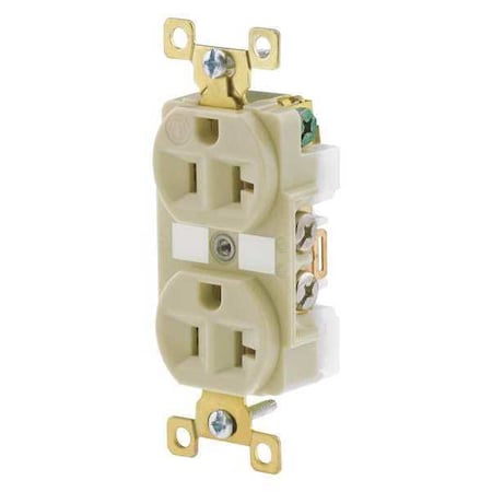 Straight Blade Receptacle, 5-20R, 20 A, 125V AC, 2 Pole, 3 Wire, Flush Mount, Grounded