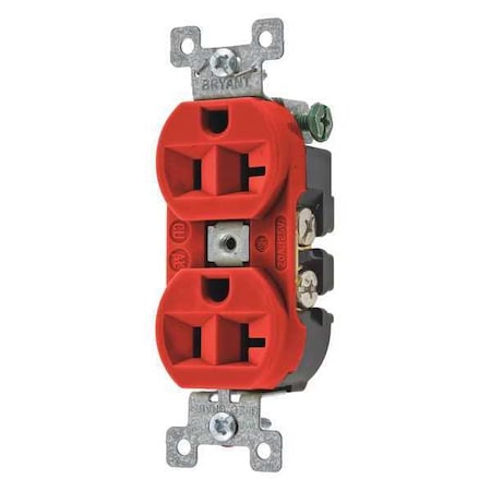Straight Blade Receptacle, 5-20R, 20 A, 125V AC, 2 Pole, 3 Wire, Flush Mount, Grounded