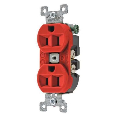 Straight Blade Receptacle, 5-15R, 15 A, 125V AC, 2 Pole, 3 Wire, Flush Mount, Grounded