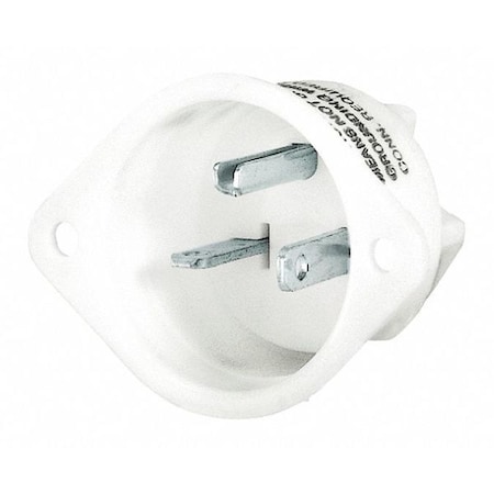 Straight Blade Plug, 20 A, 125V AC, 2 Pole, 3 Wire, Single, White