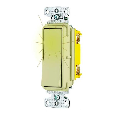 Pilot Light Wall Switch,Ivory,15A,1/2 HP