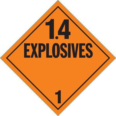 DOT Container Placard, 1.4 Explosives, Self-Adhesive Vinyl, 10-4/5" W x 10-4/5" H, 10 PK