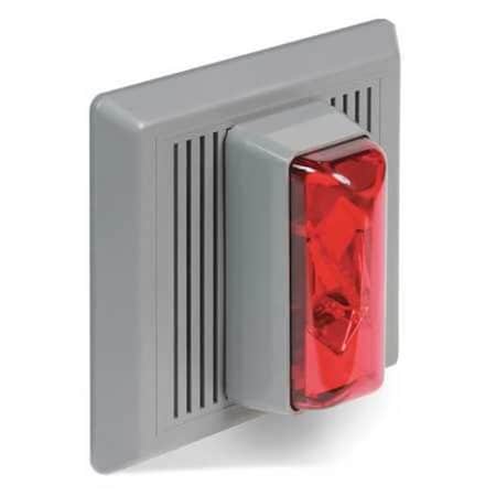 Horn Strobe, Horn, Continuous, 24 V AC, 24V DC, 90 dB, Thermoplastic, Gray Housing, Red Lens