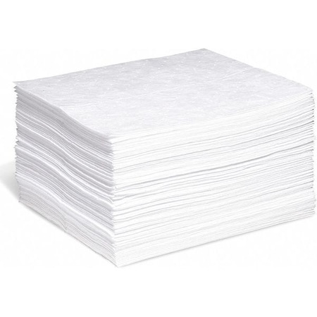 Absorbent Pad, 15 in W x 18 in L, Absorbs 20 gal. per Pkg, Oil, White, Poly Bag, 100PK