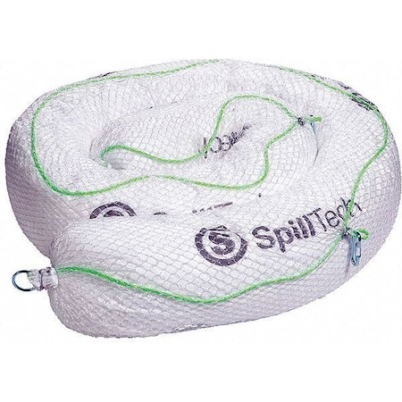 Sorbent Boom, 38 gal, 8 in x 10 ft, Oil, White, 4 PK