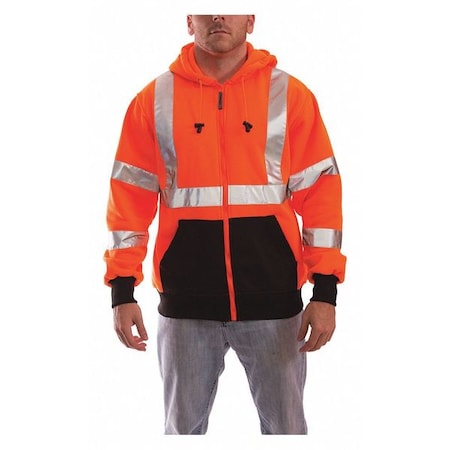 Hi-Vis Hooded Sweatshirt, 3, R, Polyester, Orange, XL