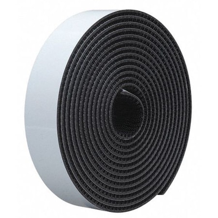 Reclosable Fastener, Rubber Adhesive, 150 ft, 1/2 in W, Black
