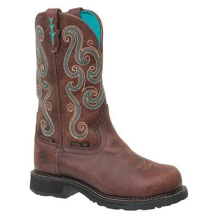Women's Western Boot, 8 1/2 B, Steel Toe, 11 in H, Brown, WKL9991