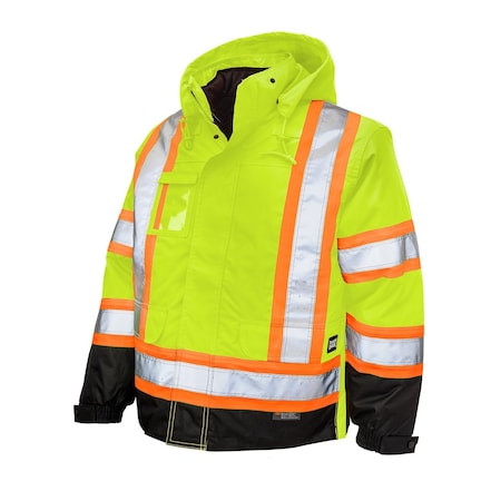 Men's Hi-Vis 5-in-1 Safety Jacket, 300D Poly Oxford with PU Coating, Fluorescent Green, L