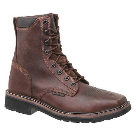 Men's 8-Inch Work Boot, 10 1/2 D, Steel Toe, 8 in H, Brown, WK682