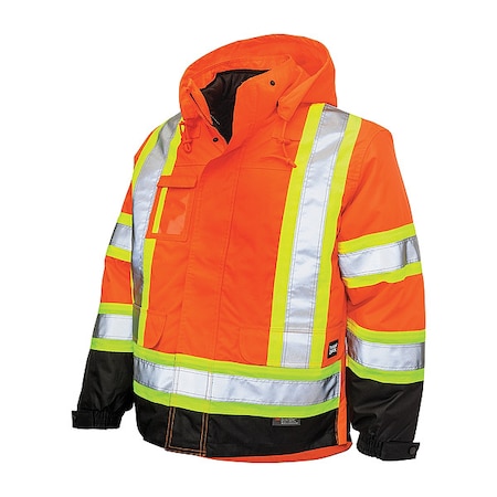 Men's Hi-Vis 5-in-1 Safety Jacket, 300D Poly Oxford with PU Coating, Fluorescent Orange, XL