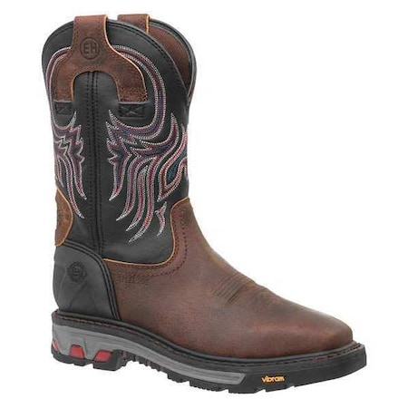 Men's Western Boot, 10 D, Steel Toe, 11 in H, Brown, WK2104