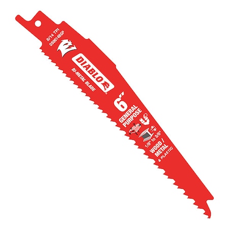 6 in L x 8/14 TPI Reciprocating Saw Blade, 5 PK