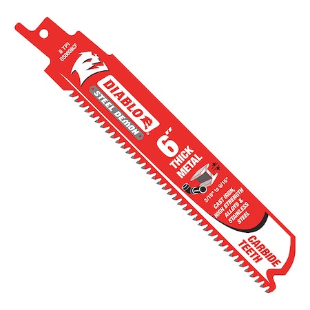 6"L x 8 TPI Metal Cutting Carbide Reciprocating Saw Blade, 3PK